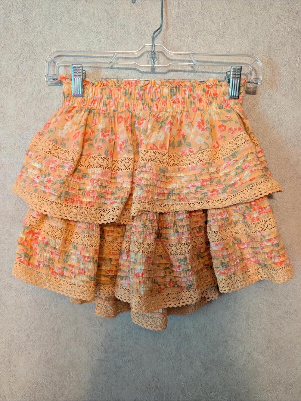 AERIE orange floral tiered ruffle mini skirt sz XS